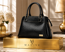 MADIVE Elan handbag in black crocodile-texture PU leather