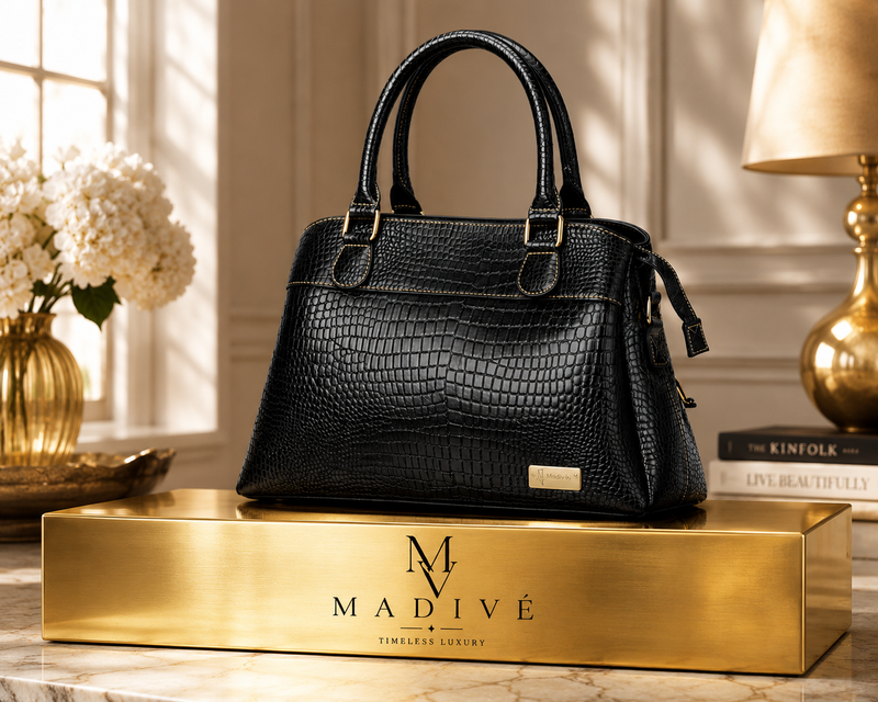 MADIVE Élan Crocodile-Texture Premium Handbag – Black