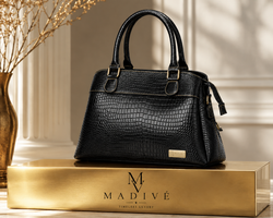 MADIVE Elan crocodile-texture handbag with polished gold-tone hardware