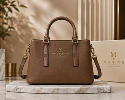 MADIVE Structured Work Tote in brown, refined stitching detail