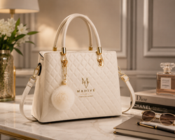 MADIVE Elise ivory quilted handbag with gold-tone hardware
