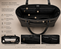 MADIVE Elan black tote showing signature MADIVE detailing