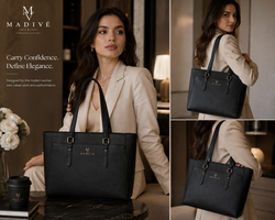 MADIVE Elan black tote, timeless luxury styling for work and evening